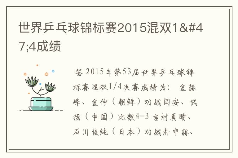 世界乒乓球锦标赛2015混双1/4成绩