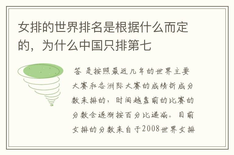 女排的世界排名是根据什么而定的,为什么中国只排第七