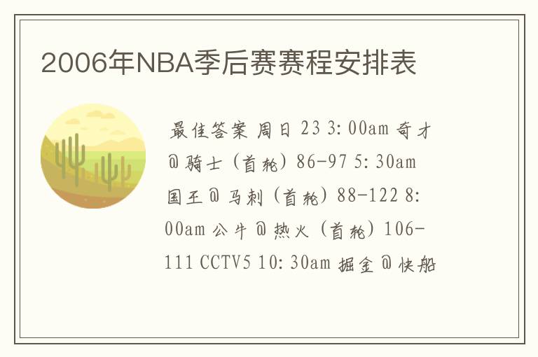 2006年NBA季后赛赛程安排表