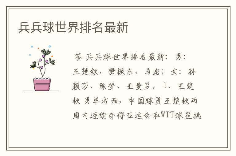 兵兵球世界排名最新