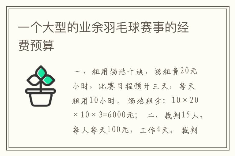 一个大型的业余羽毛球赛事的经费预算