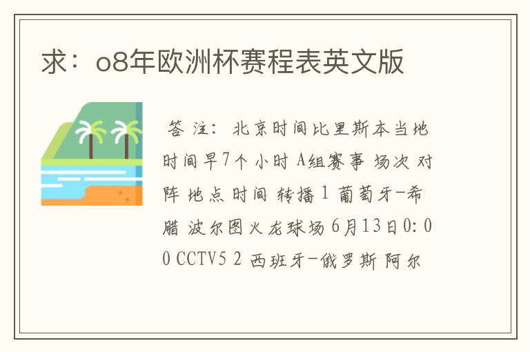 求:o8年欧洲杯赛程表英文版