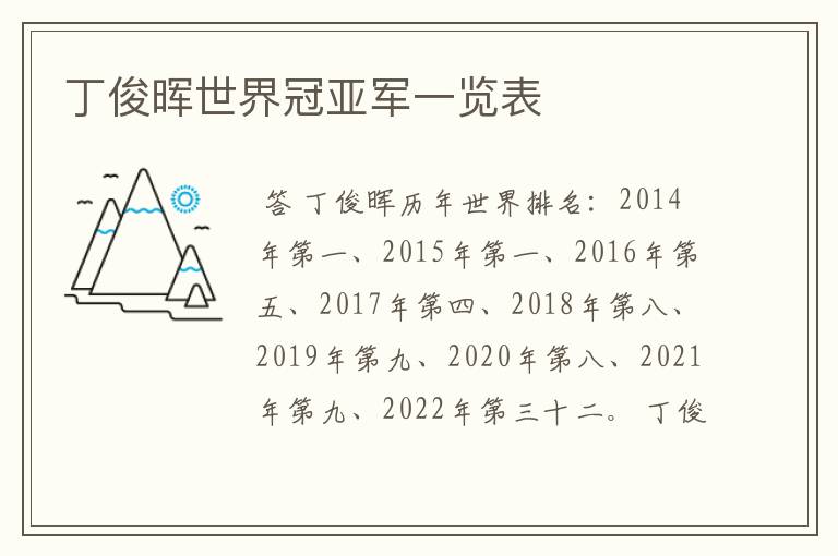 丁俊晖世界冠亚军一览表