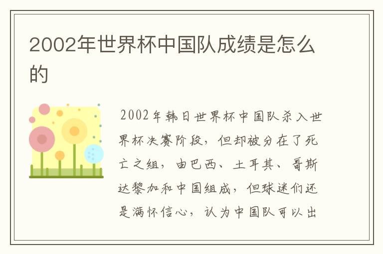 2002年世界杯中国队成绩是怎么的