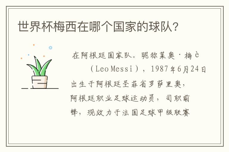 世界杯梅西在哪个国家的球队?