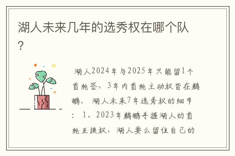 湖人未来几年的选秀权在哪个队?