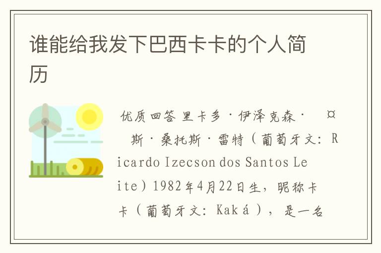 谁能给我发下巴西卡卡的个人简历