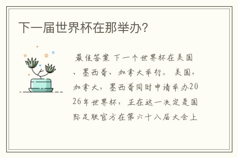 下一届世界杯在那举办?