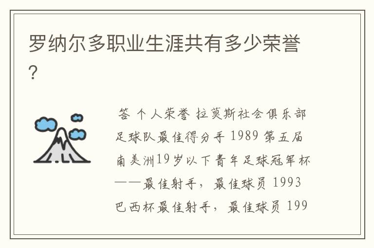 罗纳尔多职业生涯共有多少荣誉?