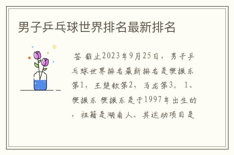 男子乒乓球世界排名最新排名