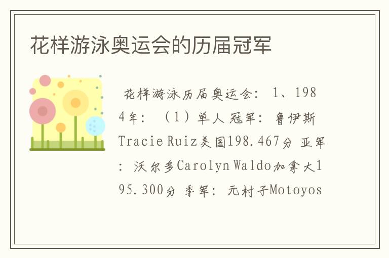 花样游泳奥运会的历届冠军