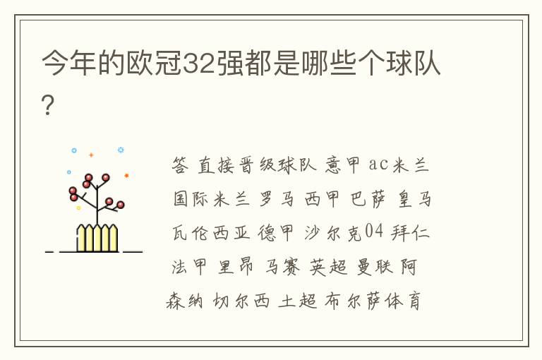 今年的欧冠32强都是哪些个球队?