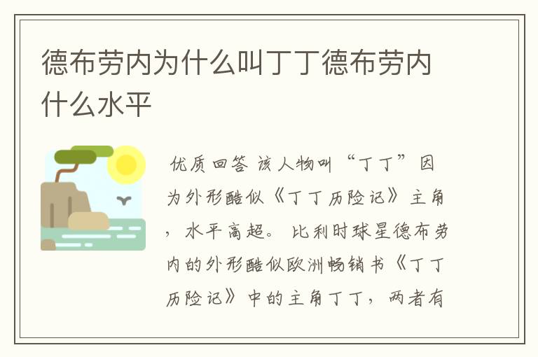 德布劳内为什么叫丁丁德布劳内什么水平