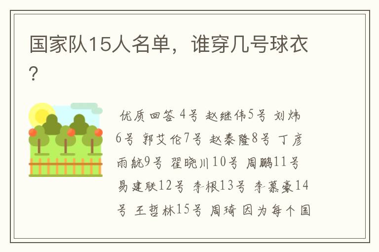 国家队15人名单,谁穿几号球衣?