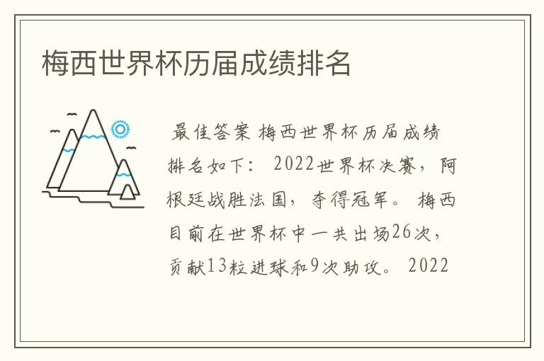 梅西世界杯历届成绩排名