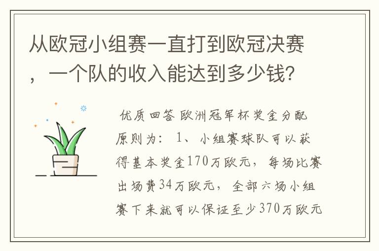 从欧冠小组赛一直打到欧冠决赛,一个队的收入能达到多少钱?