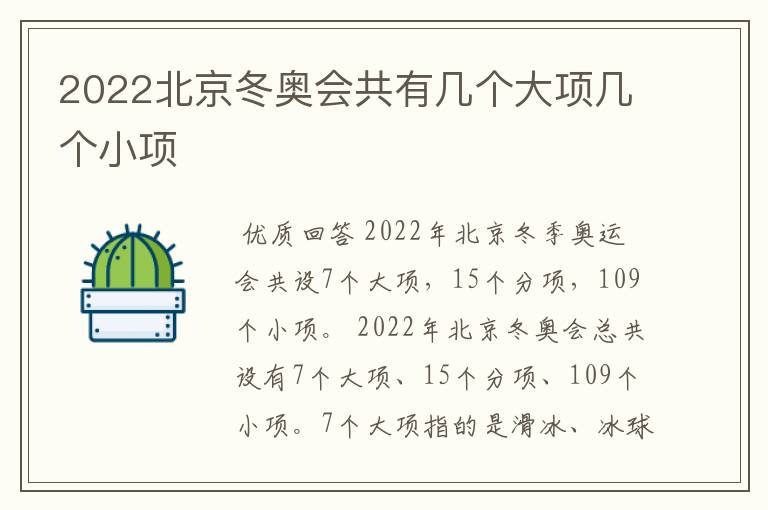 2022北京冬奥会共有几个大项几个小项