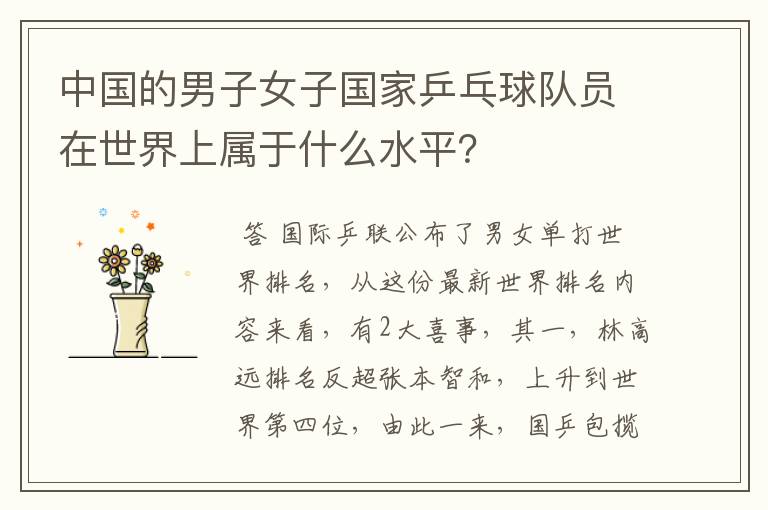 中国的男子女子国家乒乓球队员在世界上属于什么水平?