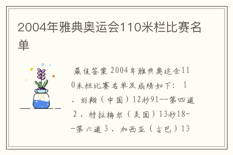 2004年雅典奥运会110米栏比赛名单
