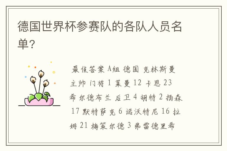 德国世界杯参赛队的各队人员名单?