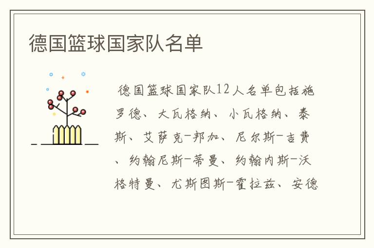 德国篮球国家队名单