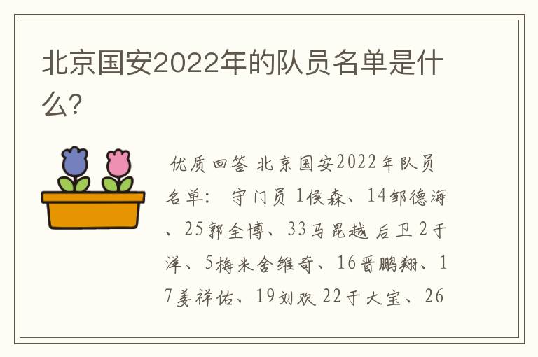 北京国安2022年的队员名单是什么?