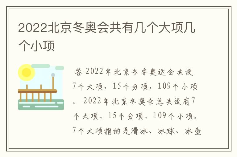 2022北京冬奥会共有几个大项几个小项