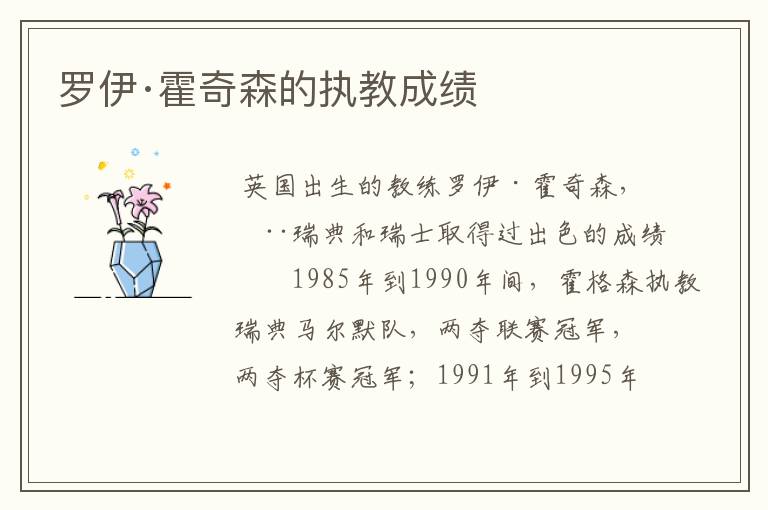 罗伊·霍奇森的执教成绩