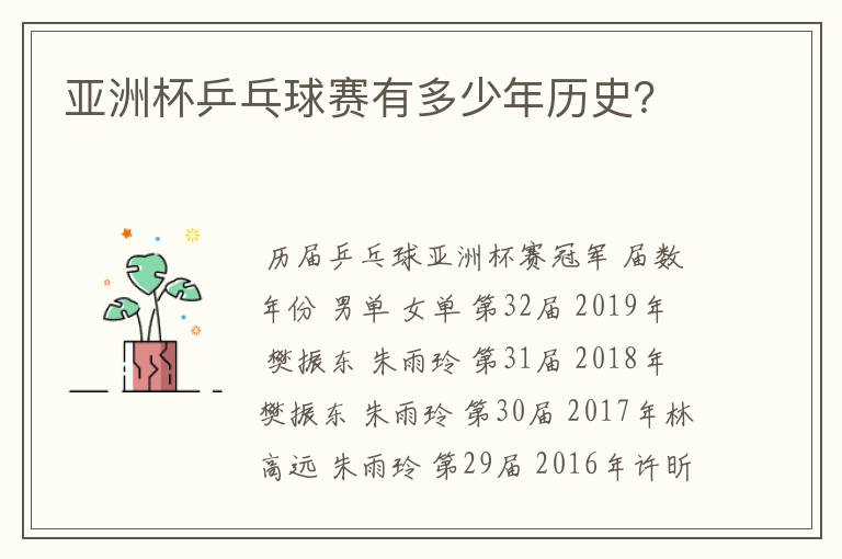 亚洲杯乒乓球赛有多少年历史?