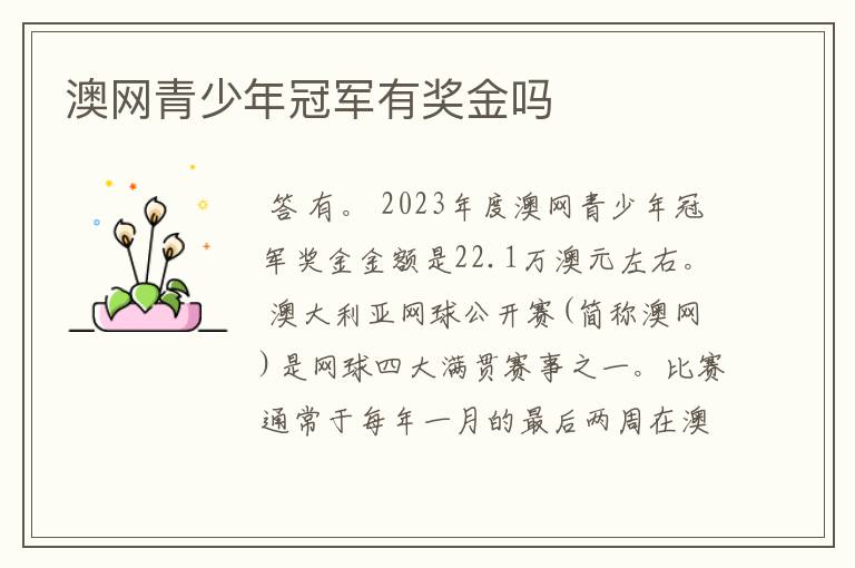 澳网青少年冠军有奖金吗