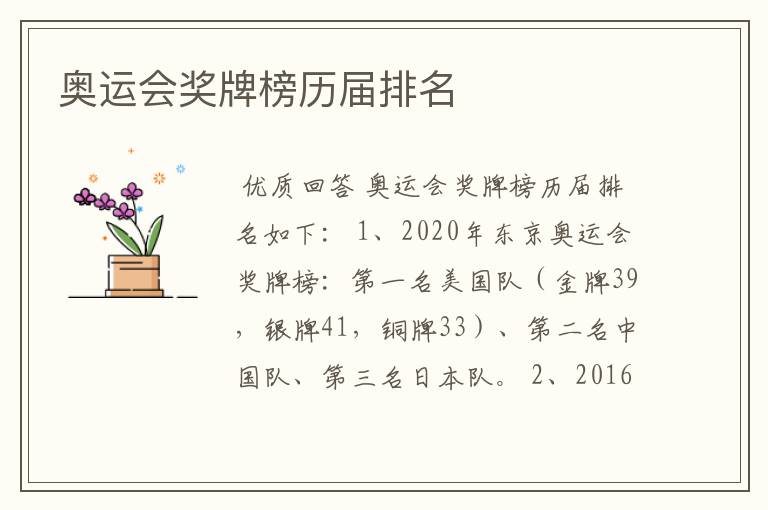 奥运会奖牌榜历届排名