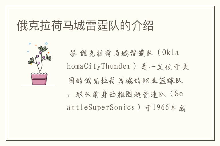 俄克拉荷马城雷霆队的介绍