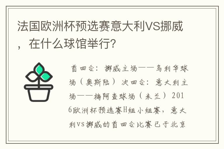 法国欧洲杯预选赛意大利VS挪威，在什么球馆举行？