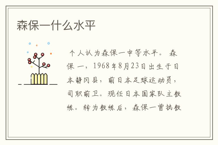 森保一什么水平