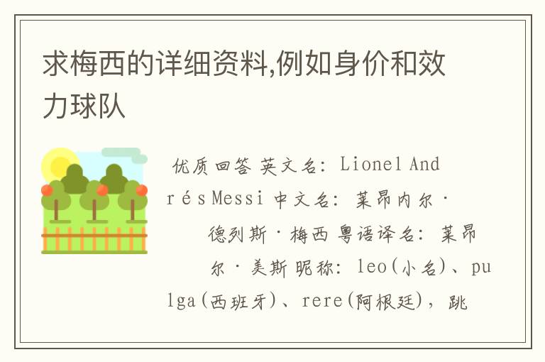 求梅西的详细资料,例如身价和效力球队