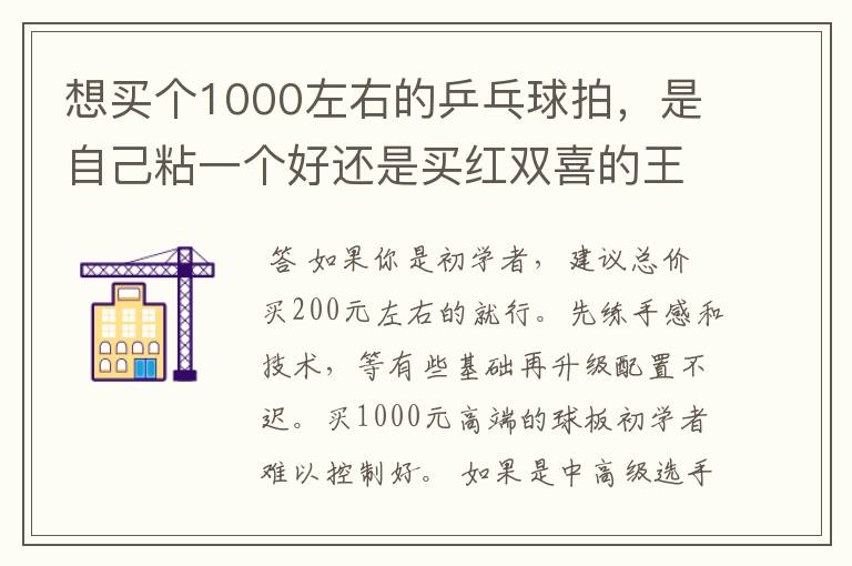 想买个1000左右的乒乓球拍,是自己粘一个好还是买红双喜的王励勤牌子,还是马龙的拍子