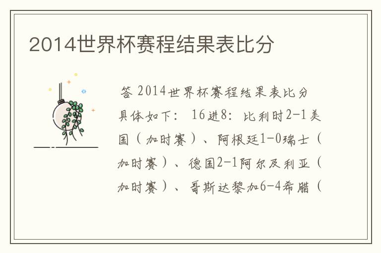 2014世界杯赛程结果表比分