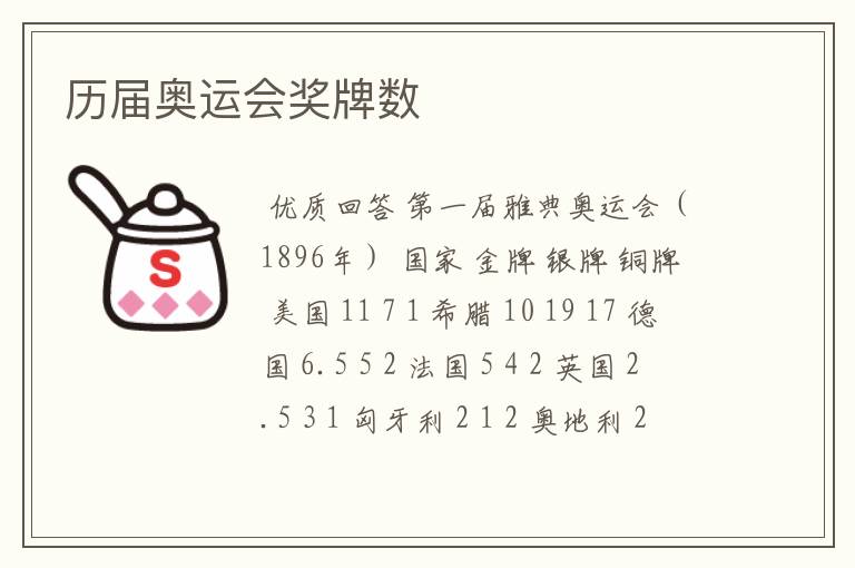 历届奥运会奖牌数