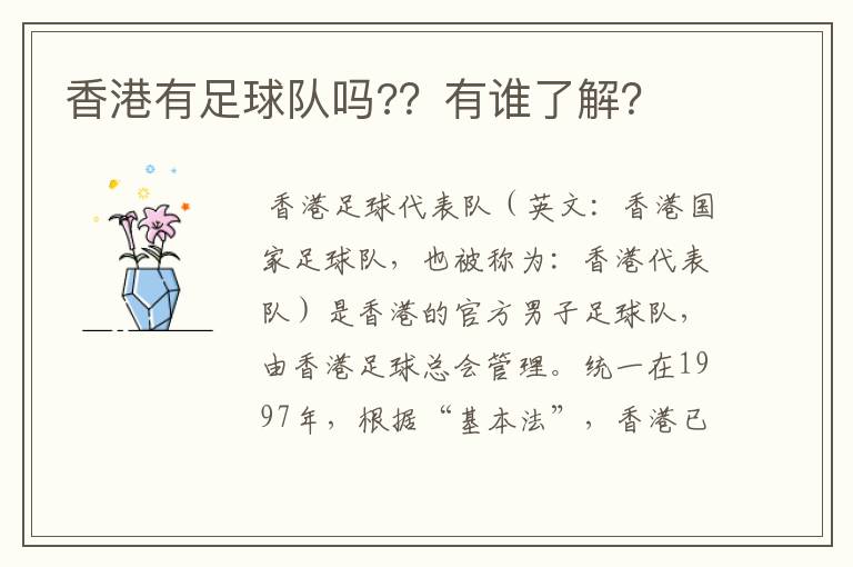 香港有足球队吗??有谁了解?