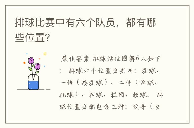 排球比赛中有六个队员,都有哪些位置?