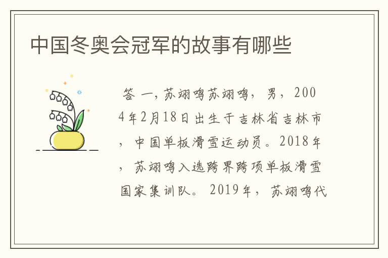 中国冬奥会冠军的故事有哪些