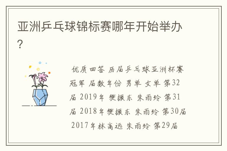 亚洲乒乓球锦标赛哪年开始举办?