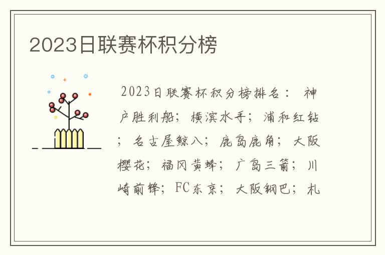 2023日联赛杯积分榜