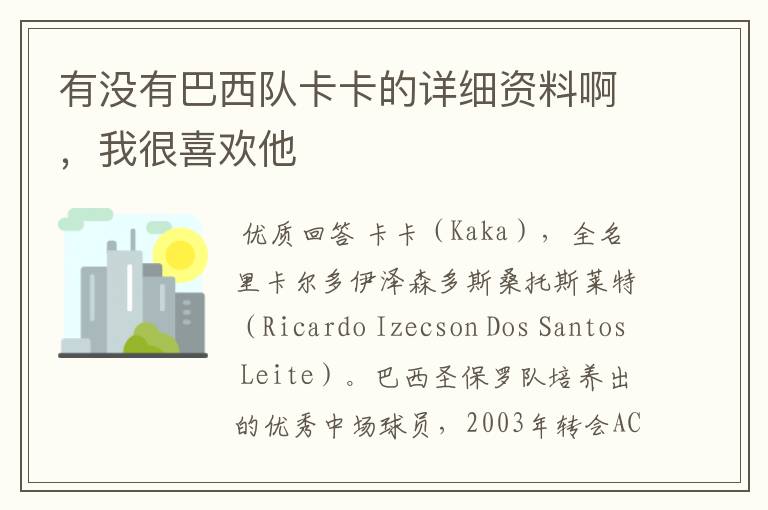 有没有巴西队卡卡的详细资料啊,我很喜欢他