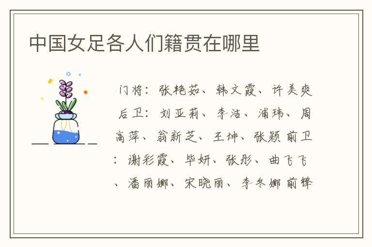 中国女足各人们籍贯在哪里