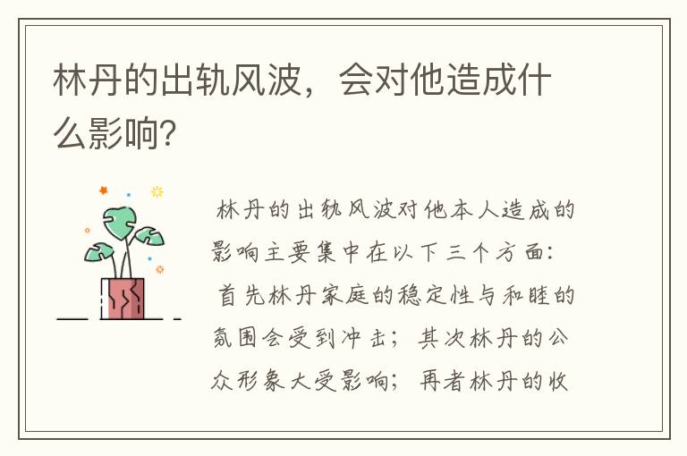 林丹的出轨风波,会对他造成什么影响?