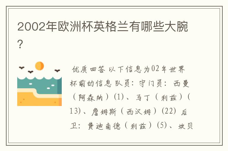 2002年欧洲杯英格兰有哪些大腕?
