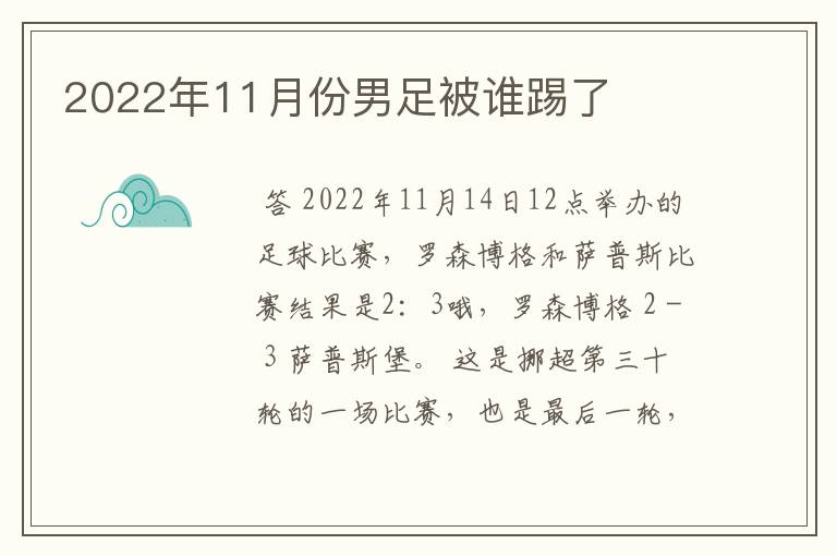 2022年11月份男足被谁踢了