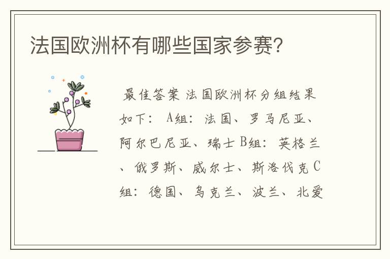 法国欧洲杯有哪些国家参赛?