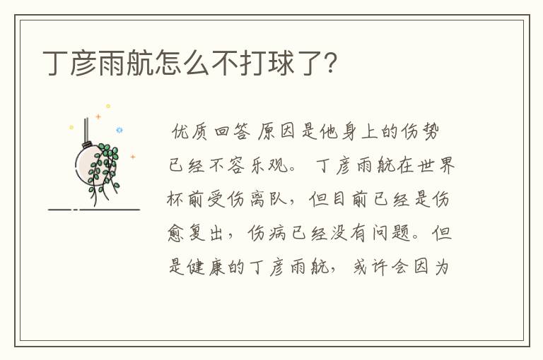 丁彦雨航怎么不打球了?